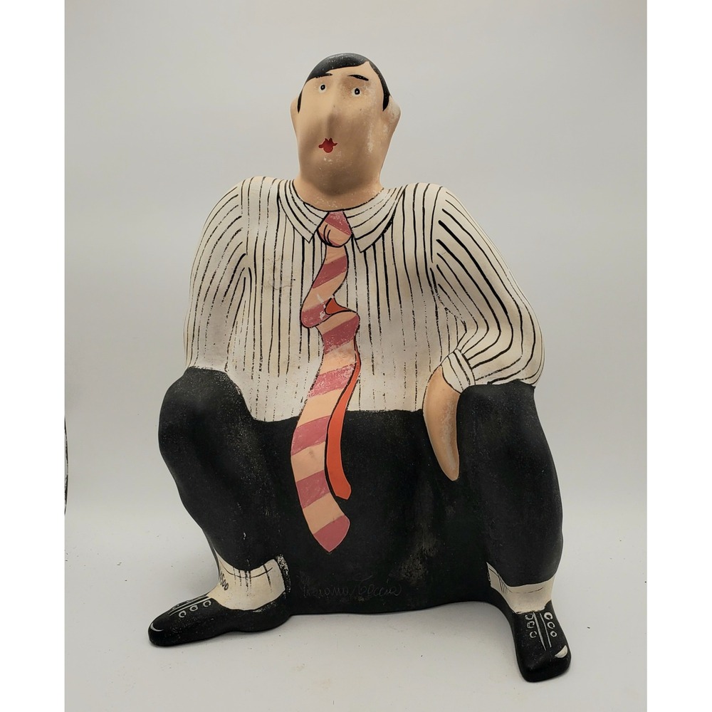 Luciano De Luca Ceramic Sculpture Limited Edition 34/500 Squatting Man Folk Art